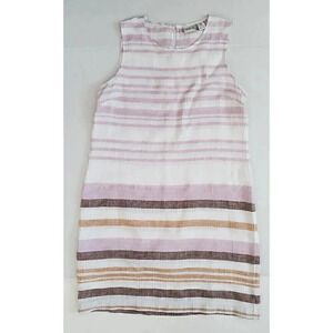 Women's RACHEL ZOE 100% Linen Dress SZ‎ 12 Striped Spring Sleeveless Keyhole